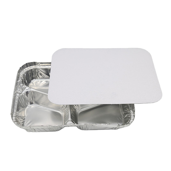 three compartment foil tray with board lid